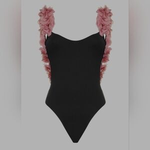 La Reveche Amira One Piece Swimsuit With Organza Flowers Black Pink - M